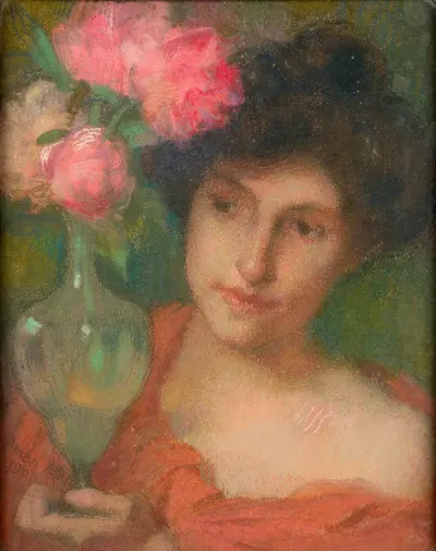 Женщина с букетом пионов by Эдмон Аман-Жан, 1900 — digital art print download