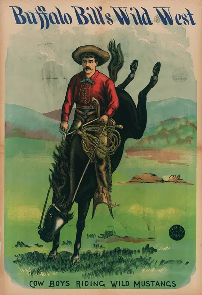 Buffalo Bill's Wild West Cow Boys Riding Wild Mustangs. by Calhoun Printing Co, 1889 — digital art print download