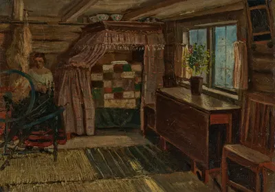 Интерьер коттеджа; Женщина прядет by Эрнст Йозефсон, 1872 — digital art print download