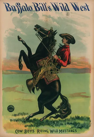 Buffalo Bill's Wild West Cow Boys Riding Wild Mustangs by Calhoun Printing Co, 1889 — digital art print download
