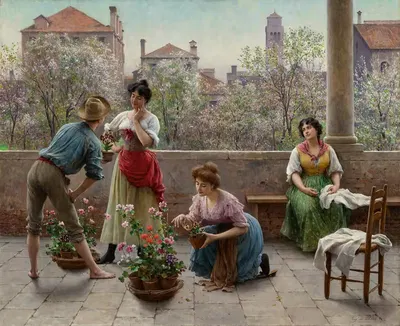 Der Blumenverkäufer by Eugene Von Blaas, 1910 — digital art print download