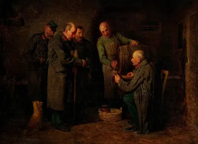 A New Cask, Veterans’ Toast in the Wine Cellar by Friedrich Friedländer — digital art print download