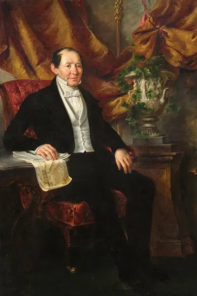 Портрет Франца Моравеца (Раудниц 1789–1868 Вена) с планом строительства Софийного бани by Фридрих Шильхер, 1843 — digital…