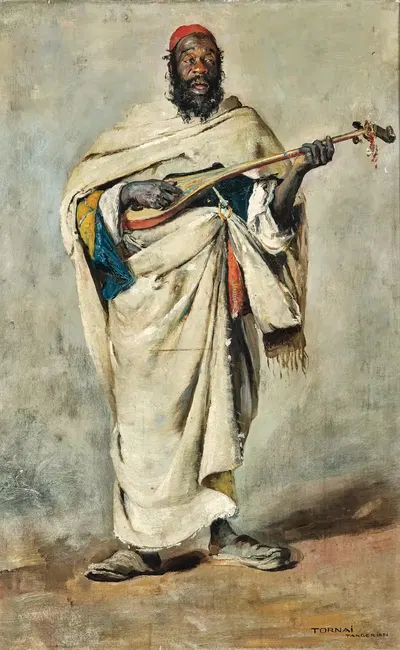 A Street Musician in Tangier Playing the Saz by Gyula Tornai, 1891 — digital art print download