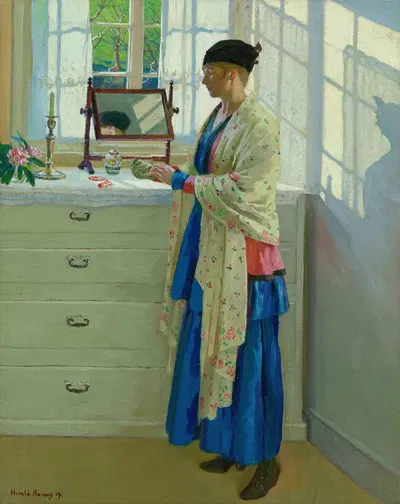 The Blue Gown by Harold Harvey, 1917 — digital art print download