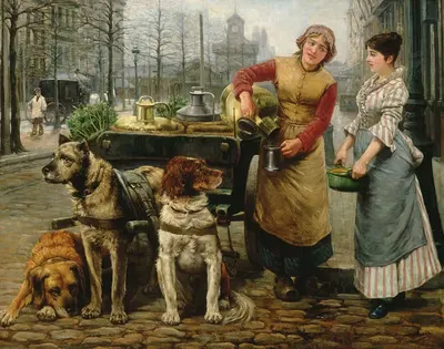 Melkboerin met hondenkar op de Keyserlei by Henri Houben, 1900 — digital art print download