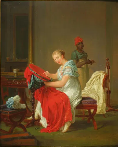 Bordurende vrouw by Louis Moritz — digital art print download