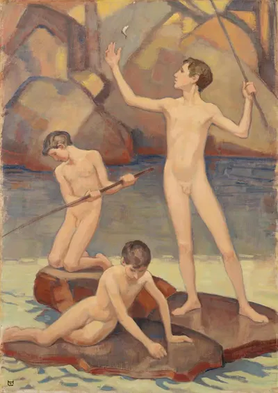 Рыбачащие мальчики by Людвиг фон Хофман, 1910-1920 — digital art print download