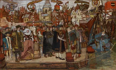 Мэр приветствует капитана кораблей, прибывающих с Канарских островов в 1508 году by Пит Верхаерт, 1899 — digital art print…
