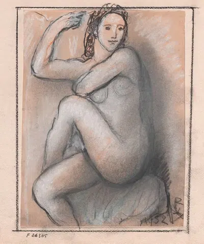 Женский ню с сидящей позой и скрещенными ногами by Виктор Руссо, 1952 — digital art print download