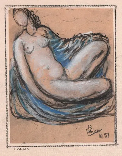 Женский ню, сидящая by Виктор Руссо, 1951 — digital art print download