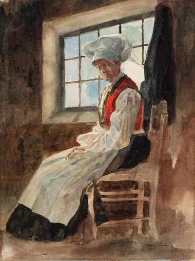 Скандинавская крестьянка в интерьере by Александр Люноа, c. 1906 — digital art print download