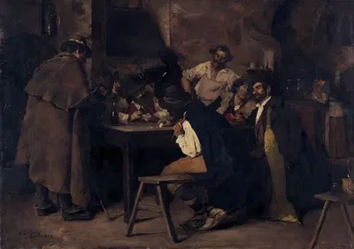 Card Players in an Italian Tavern by Edouard De Jans, 1882 — digital art print download