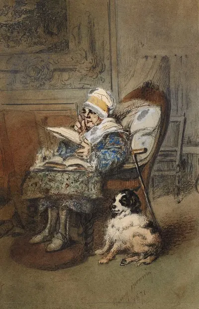 Портрет женщины и её собаки by Генри Бонавентюр Моньё, 1871 — digital art print download