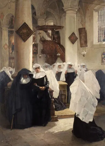 After Mass in the Church of the Onze-Lieve-Vrouw Ter Hoye Beguinage in Ghent by Louis Tytgadt — digital art print download