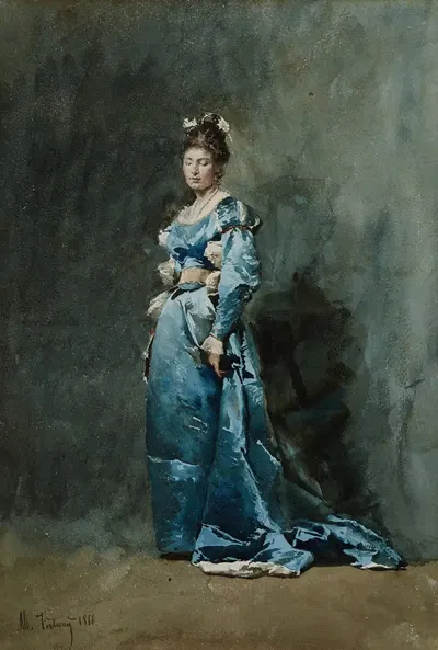 Молодая женщина в синем платье by Мариано Фортунь Марсаль, 1866 — digital art print download