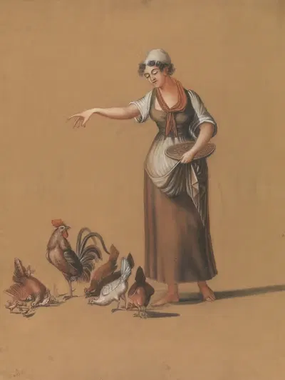Женщина, кормящая кур by Поль Вуитюрон, 1815 — digital art print download