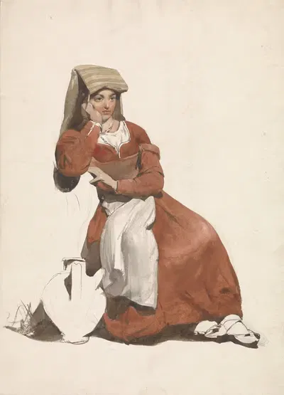 Сидящая женщина в итальянском народном костюме by Пьер Луи Дюбурк, 1825-1873 — digital art print download