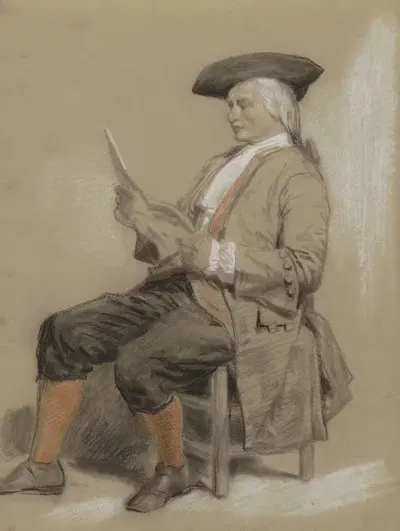 Читающий мужчина на стуле с шляпой by Рейньер Крейвангер, 1822-1880 — digital art print download