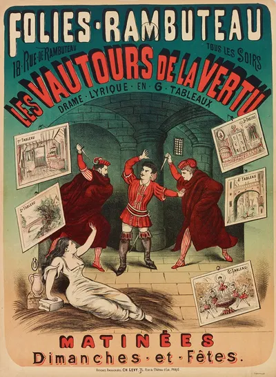Folies-Rambuteau 18. Rue.De.Rambuteau Tous Les Soirs Les Vautours De La Vertu by Imp. Charles Lévy, 1882-1888 — digital art…