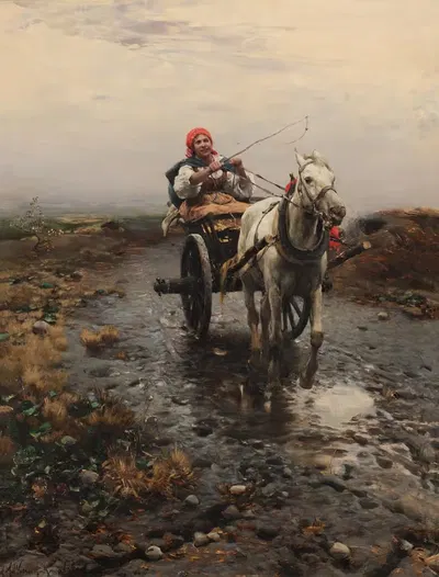 Крестьянка, едущая на повозке by Альфред фон Вирус-Ковальский — digital art print download