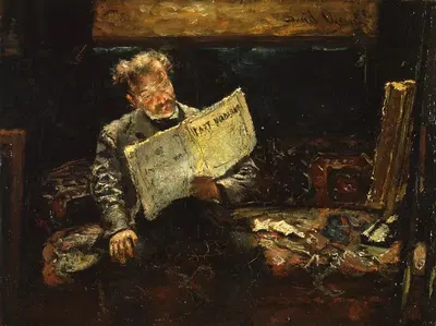 Художник в своей мастерской читает 'Современное искусство' by Давид Ойенс, 1884 — digital art print download