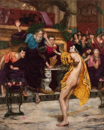 The Greek Runner Ladas Falling Dead as he Goes to Receive his Crown at Olympia by Frank Moss Bennett — digital art print…