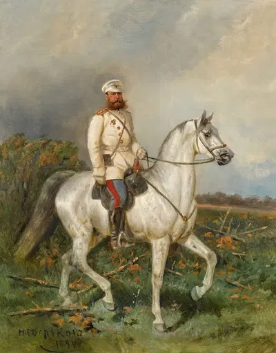Портрет генерала Михаила Дмитриевича Скобелева на лошади by Николай Егорович Сверчков, 1894 — digital art print download