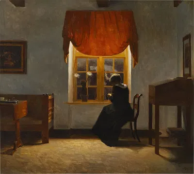Woman Knitting by a Window by Peter Ilsted, 1902 — digital art print download