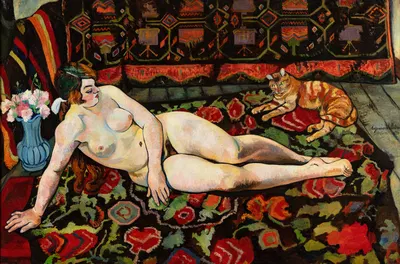 Ню с кошкой, лежащий на цветной драпировке by Сюзанна Валадон, 1920 — digital art print download