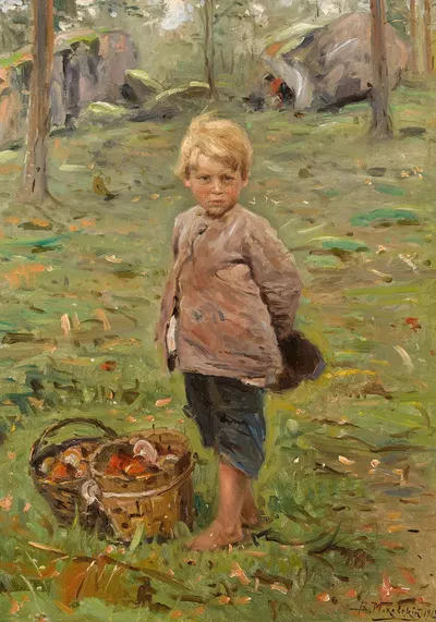 Маленький охотник за грибами by Владимир Егорович Маковский, 1913 — digital art print download