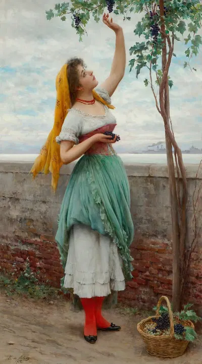 Picking Grapes by Eugene Von Blaas, 1902 — digital art print download