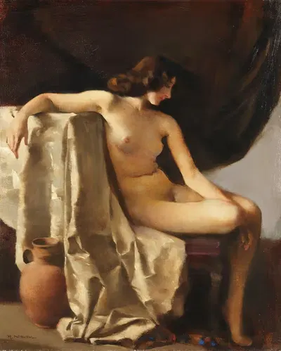 Сидящая женская обнаженная фигура by Рудольф Ниссл, 1925-1930 — digital art print download