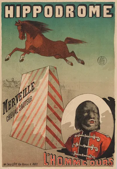 Hippodrome Merveille Cheval Sauteur L'homme Ours by Имп. Эмиль Леви, 1884-1886 — digital art print download