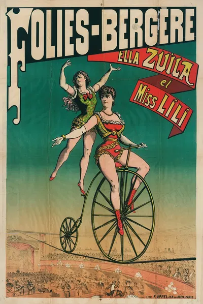 Folies-Bergere Ella Zuila Et Miss Lili by Lith. F. Appel, 1888 — digital art print download