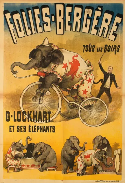 Folies-Bergere Tous Les Soirs G. Lockhart Et Ses Elephants by Lith. F. Appel, 1890 — digital art print download
