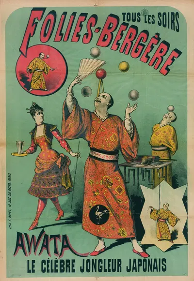 Tous Les Soirs Folies-Bergere Awata Le Celebre Jongleur Japonais by Lith. F. Appel, 1880-1890 — digital art print download