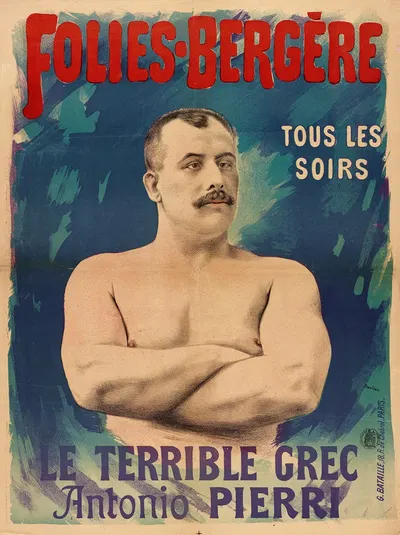 Folies-Bergere Tous Les Soirs Le Terrible Grec Antonio Pierri by Lith. G. Bataille, 1890-1905 — digital art print download