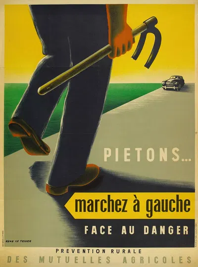 Pietons. Marchez À Gauche Face Au Danger Prevention Rurale Des Mutuelles Agricoles by René Le Texier — digital art print…