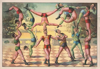 Thirteen men doing acrobatics by Кэлверт Литографическая Компания, 1891 — digital art print download