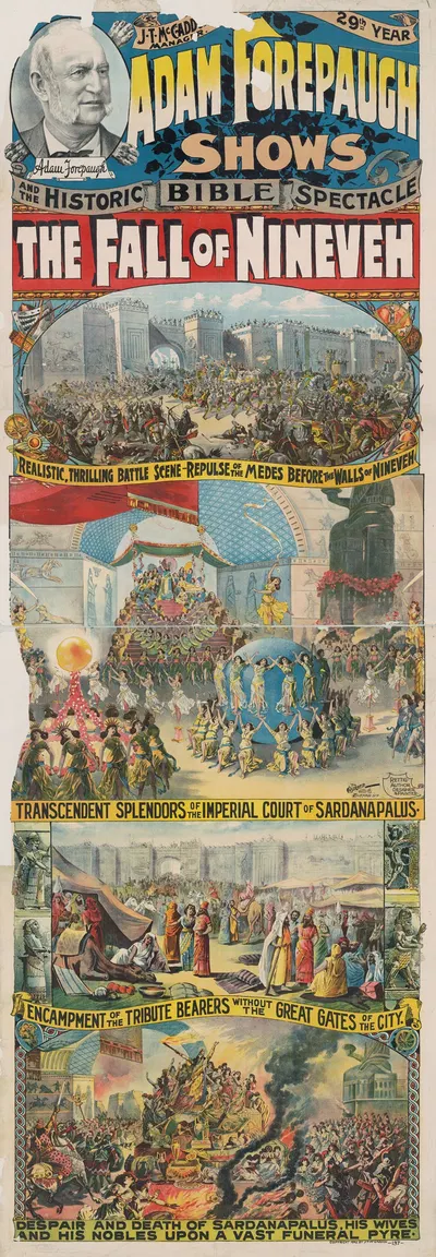 Adam Forepaugh shows and the historic bible spectacle. The fall of Ninevah… by Курьер Лито. Ко., 1892 — digital art print…