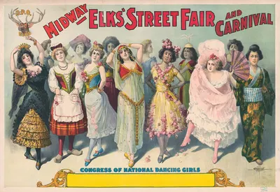 Midway Elk's Street fair and carnival. Congress of national dancing girls by Курьер Лито. Ко., 1899 — digital art print…