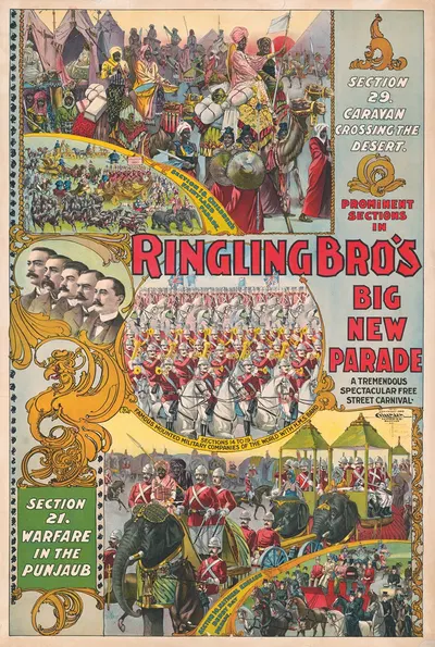 Prominent sections in Ringling Bro's. big new parade. A tremendous spectacular free street carnival by Курьер Лито. Ко.,…