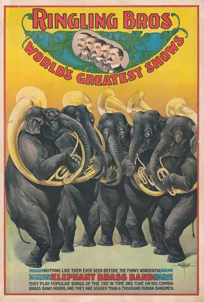 Ringling Bros. world's greatest shows … The funny, wonderful elephant brass band … by Курьер Лито. Ко., 1899 — digital art…