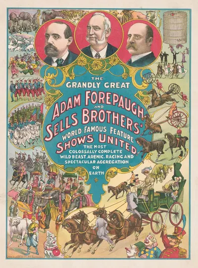 The grandly great Adam Forepaugh and Sells Brothers'. World-famous feature shows united by Курьер Лито. Ко., 1904 — digital…
