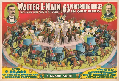 Walter L-Main – 63 Performing horses in one ring by Courier Litho. Co., 1899 — digital art print download