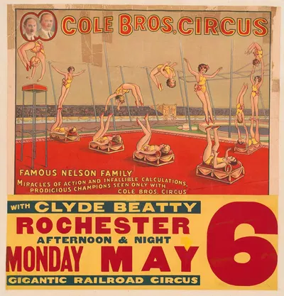 Cole Bros. Circus. Famous Nelson Family with Clyde Beatty by Erie Litho Co. — digital art print download