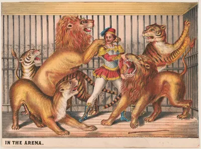 Scenes in the arena (performer lion taming) by Гибсон и Ко. Лит, 1873 — digital art print download