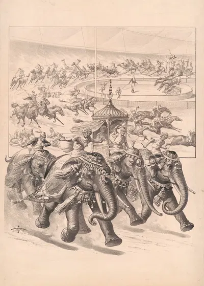 Elephants, horses, giraffes & camels with riders by Рассел, Морган и Ко, 1898 — digital art print download