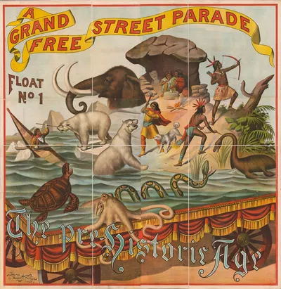 The pre-historic age. A grand free street parade, float no. 1 by Рассел, Морган и Ко, 1892 — digital art print download